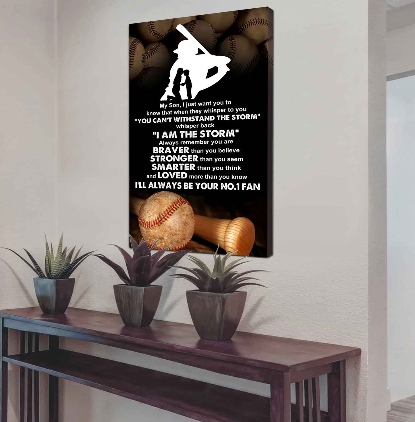 Baseball Poster Canvas Mom To Son - Whisper Back I Am The Storm I Will Always Your No 1 Fan