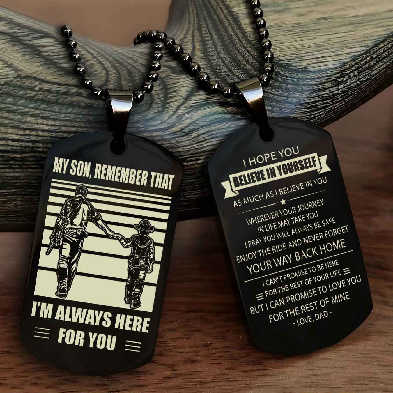 WD Personalized Double Side Dog Tag From Father To Son With Message On The Back Gift For Your Son