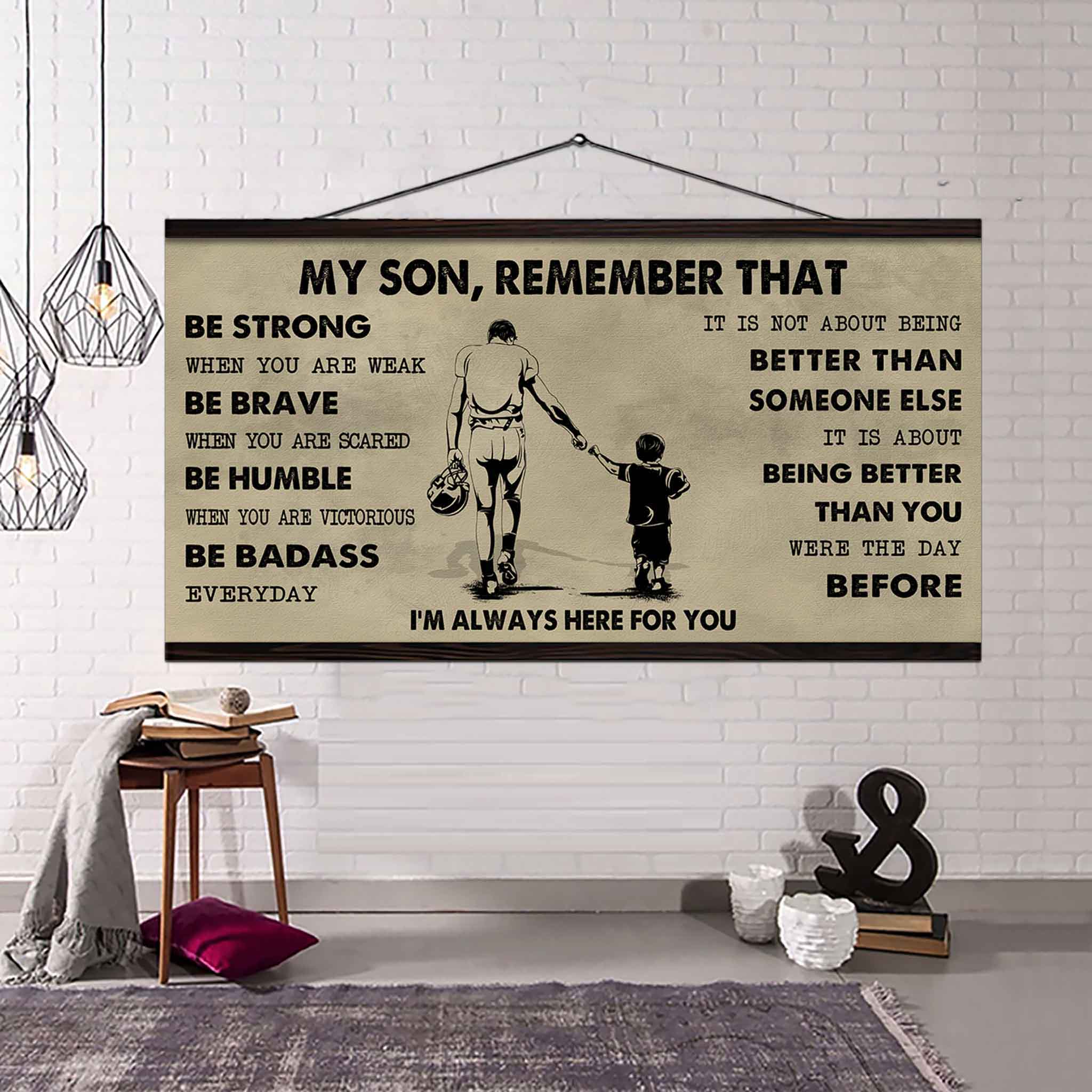 Personalized Sport Poster Canvas - My Son Remember That Be Strong When You Are Weak Be Badass Everyday