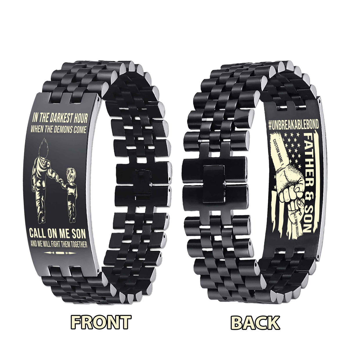 Warrior Customizable Engraved Double Sided Bracelet Unbreakable Bond Father And Son Call On Me Son And We Will Fight Them Together