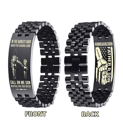Warrior Customizable Engraved Double Sided Bracelet Unbreakable Bond Father And Son Call On Me Son And We Will Fight Them Together