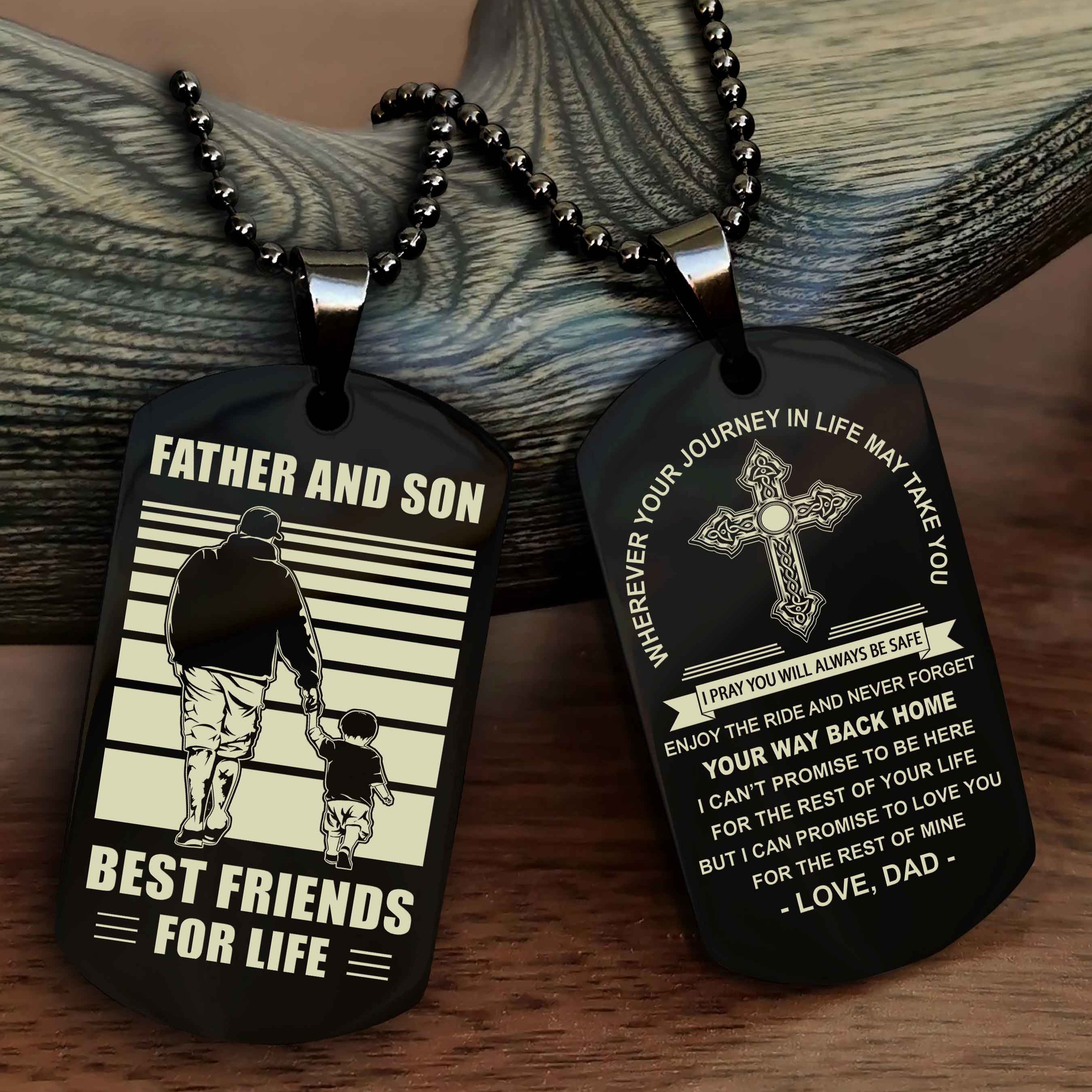 DRB Cross Double Sided Dog Tag Father And Son Best Friend For Life - Gift For Son Never Forget Your Way Back Home