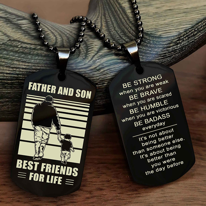 Cowboy Personalized Double Sided Dog Tag To My Son I Love You - Be Strong When You Are Weak Gift From Dad To Son