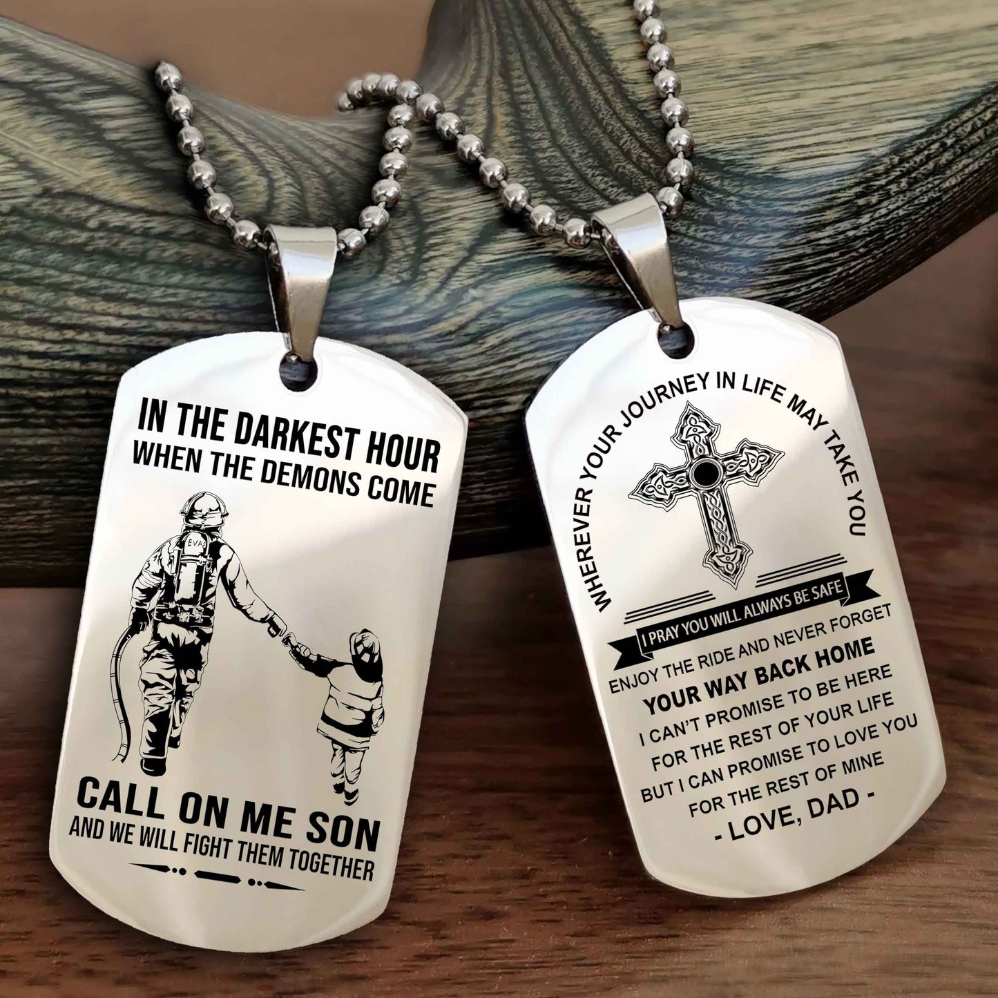 DRB Double Sided Cross Dog Tag Call On Me Son - Gift For Son From Dad Your Way Back Home