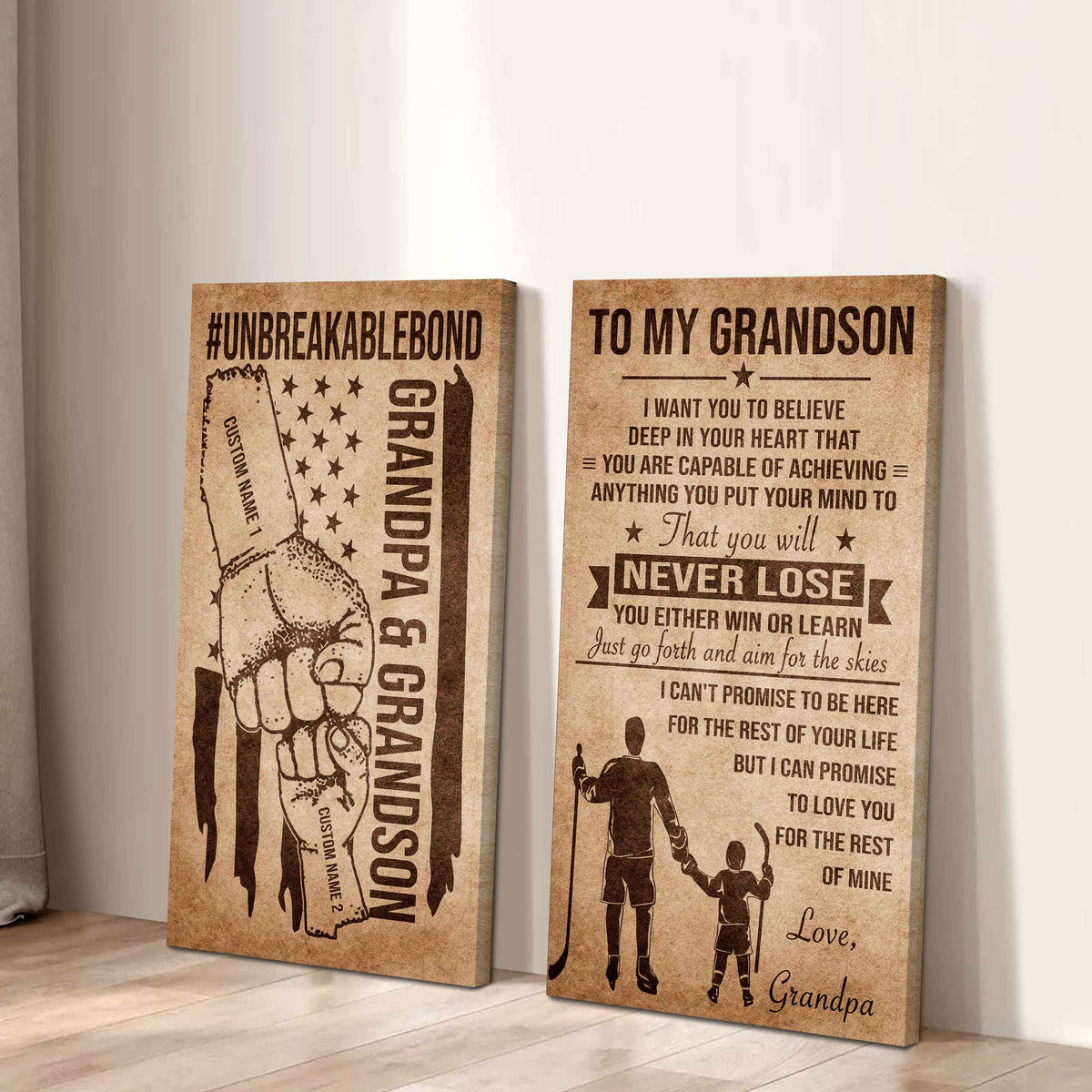 Unbreakable Bond Canvas Set Grandpa And Grandson Your Will Never Lose You Either Win Or Learn Gift For Your Grandson