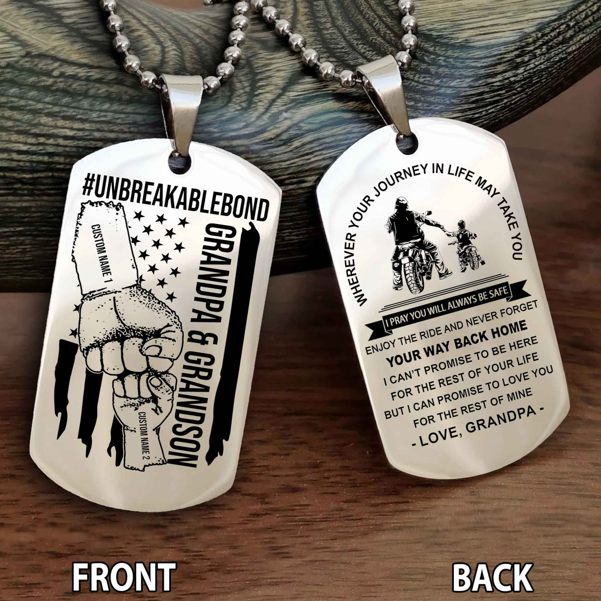 Grandpa And Grandson UnBreakable Bond Double Side Dog Tag Never Forget Your Way Back Home