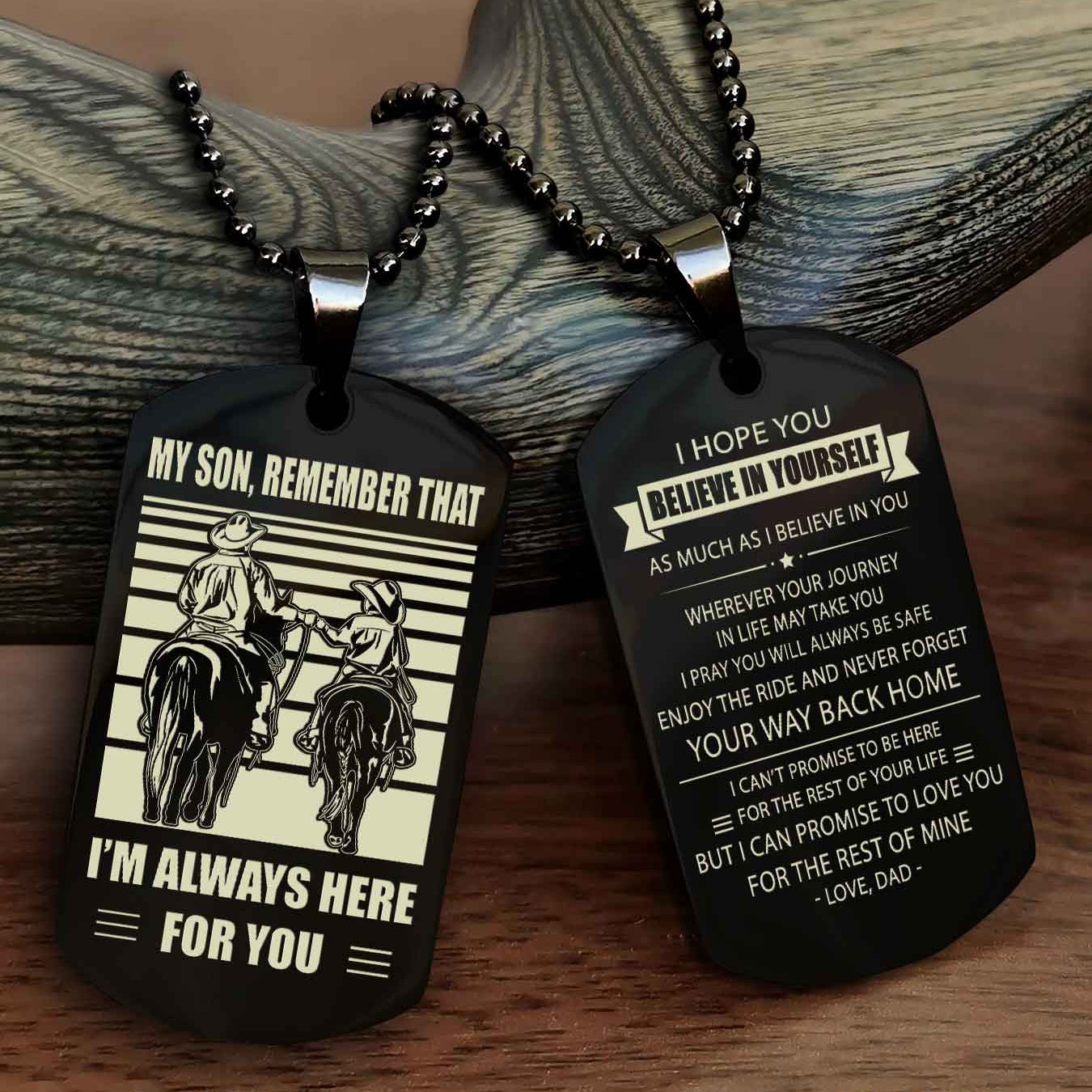 Cowbow Personalized Double Side Dog Tag From Father To Son With Message On The Back Gift For Your Son