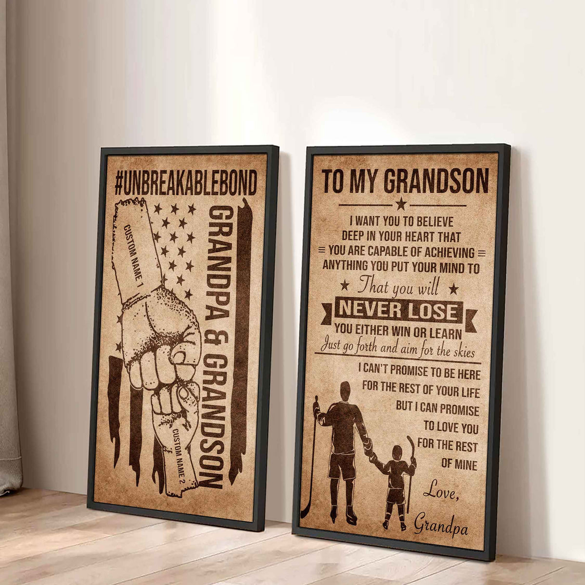 Unbreakable Bond Canvas Set Grandpa And Grandson Your Will Never Lose You Either Win Or Learn Gift For Your Grandson