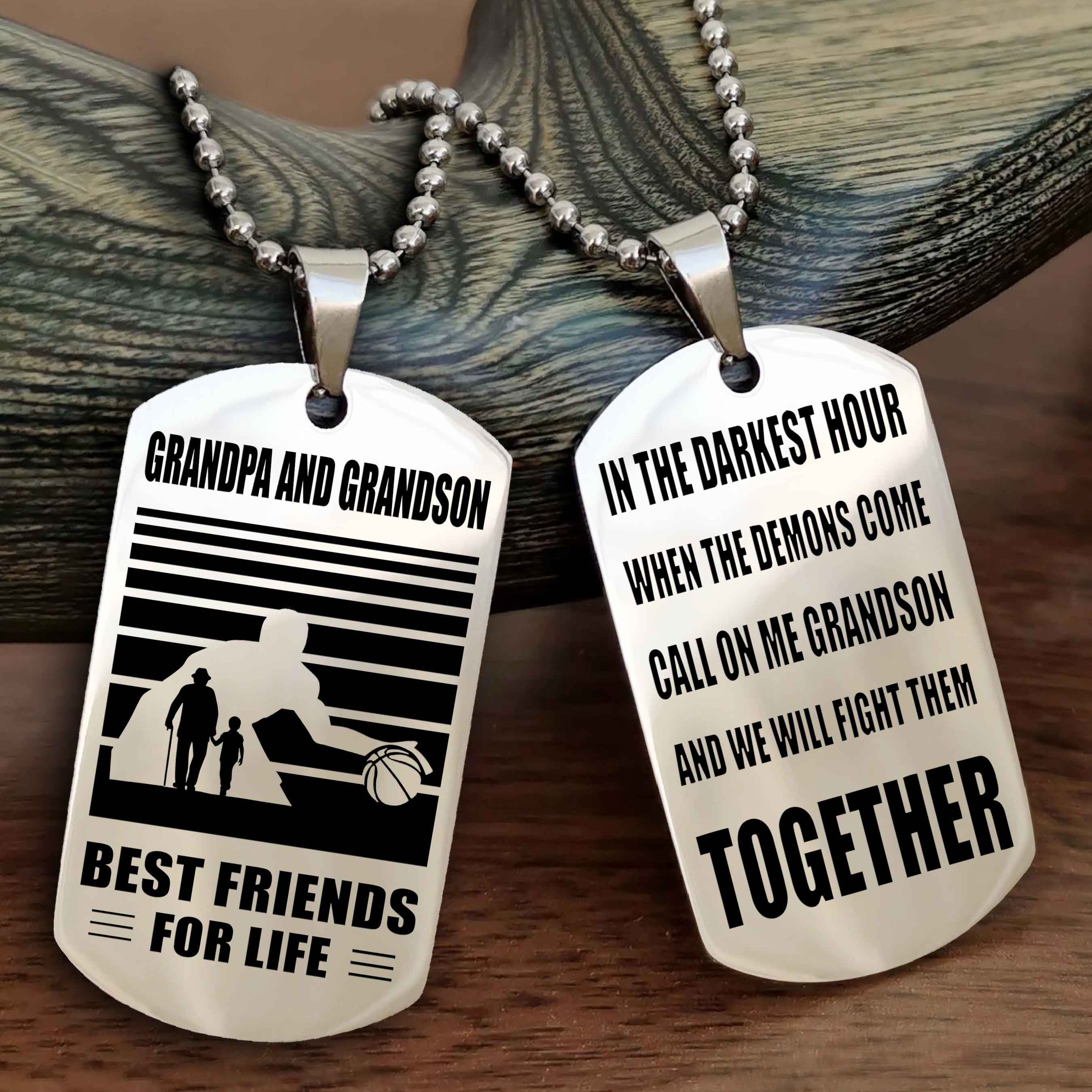 Sport Personalized Double Sided Dog Tag Grandpa And Grandson Best Friend For Life - Call On Me Grandson And We Will Fight Them Together