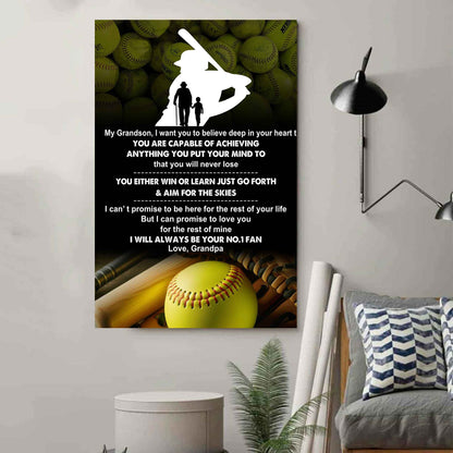 Baseball Poster Canvas Granpa To Grandson - That You Will Never Lose You Either Win Or Learn I Will Always Your No 1 Fan