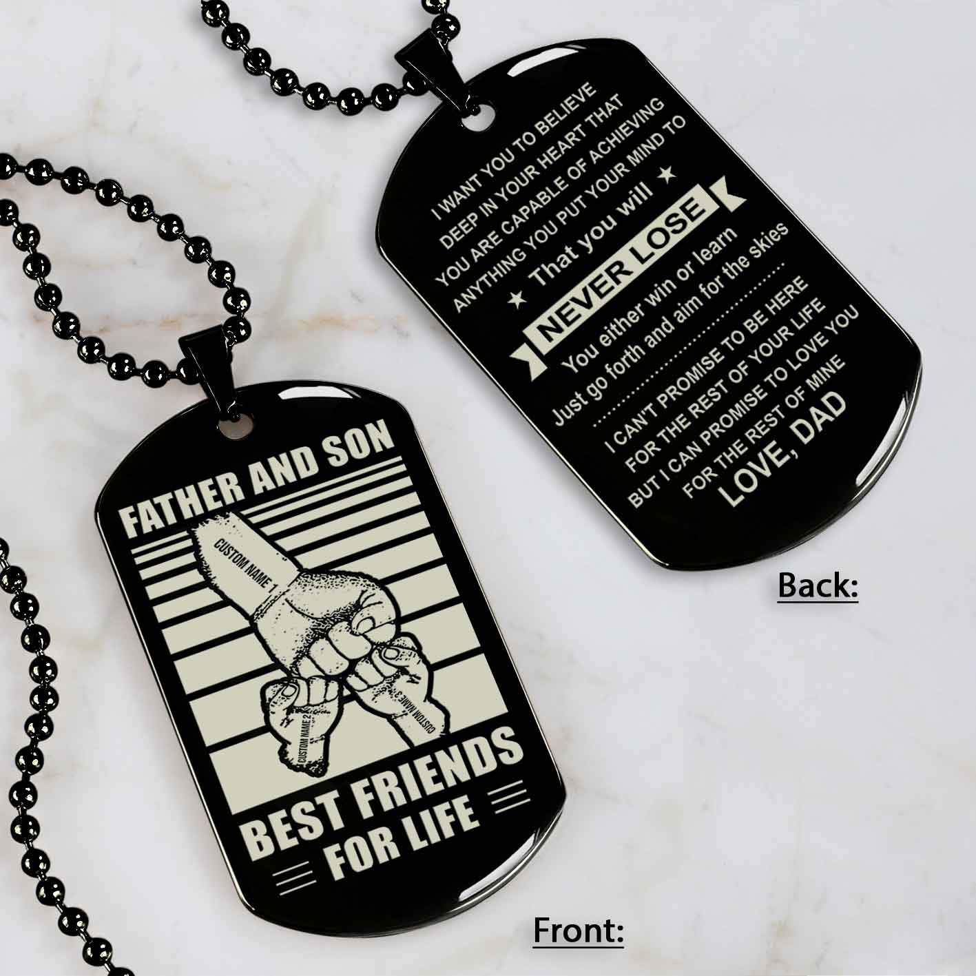 Family Fist Bump Team 3 Personalized Double Sided Dog Tag Father  And Son Best Friends For Life - Message on the back side