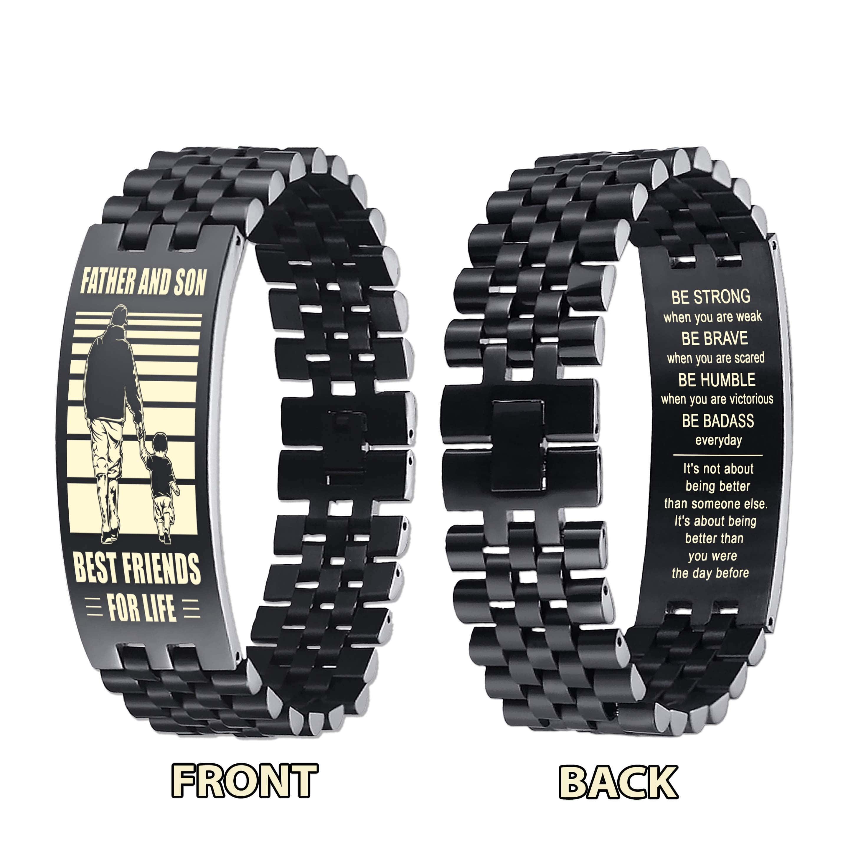 Be Strong Biker Personalized Double Sided Bracelet Father And Son Best Friends For Life - Message on the back side