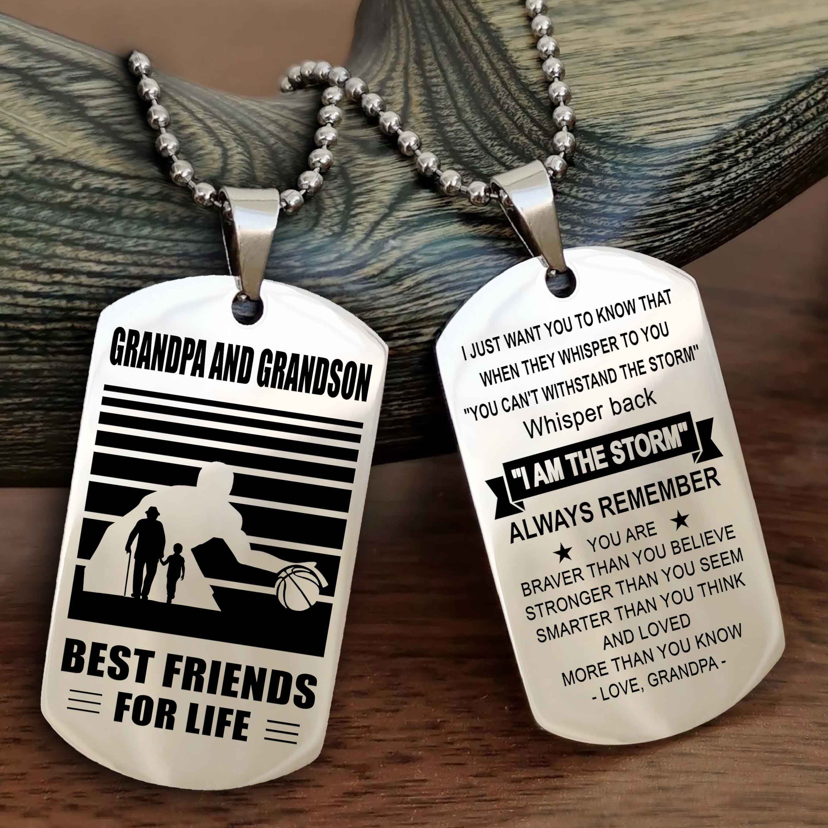 Sport Personalized Double Sided Dog Tag Grandpa And Grandson Best Friend For Life - Whisper Back I'm The Storm