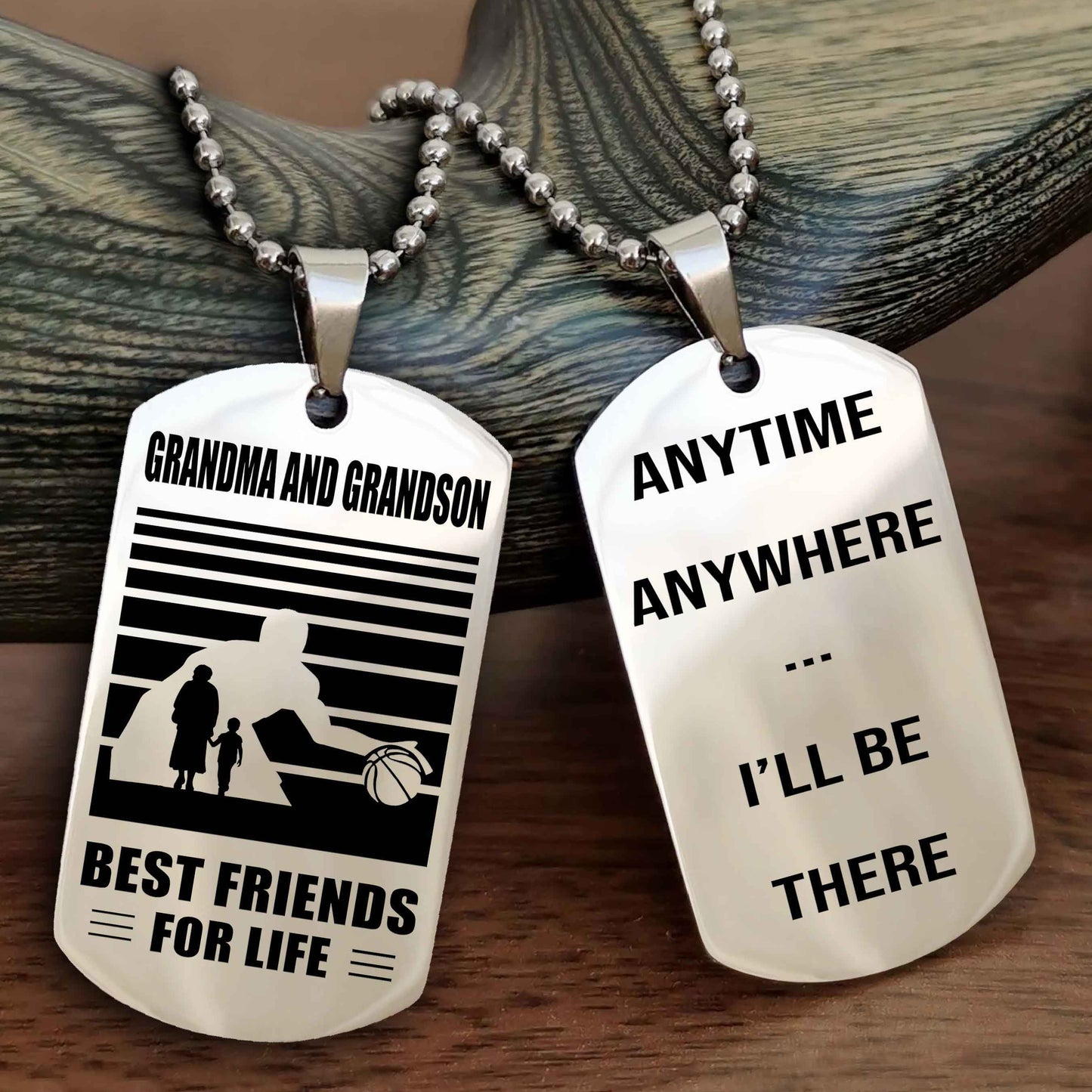 Sport Personalized Double Sided Dog Tag Grandpa And Grandson Best Friend For Life - Anytime Anywhere I Will Be There