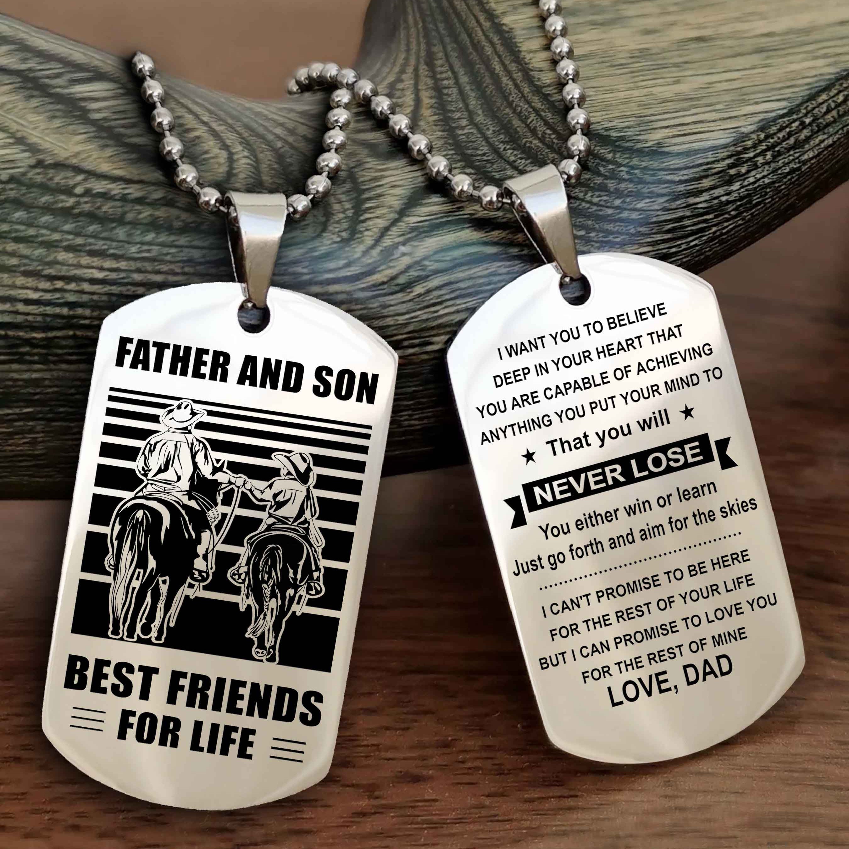 Cowboy Personalized Double Sided Dog Tag To My Son I Love You - You Will Never Lose You Either Win Or Learn From Dad To Son