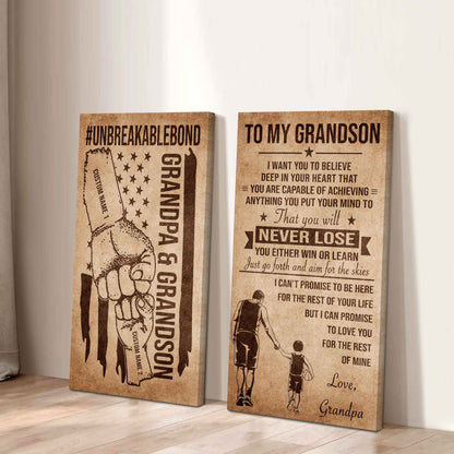 Unbreakable Bond Canvas Set Grandpa And Grandson Your Will Never Lose You Either Win Or Learn Gift For Your Grandson