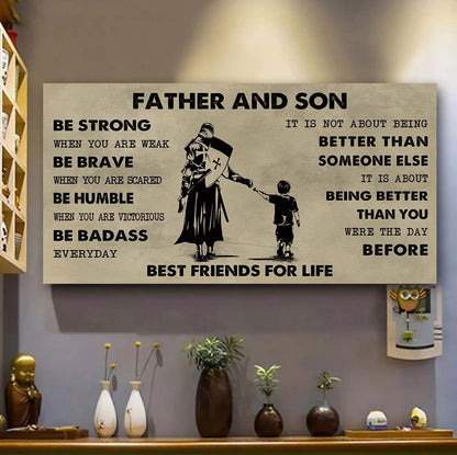 Biker Father And Daughter Best Friends For Life - Be Strong When You Are Weak Poster Canvas Gift For Son From Father