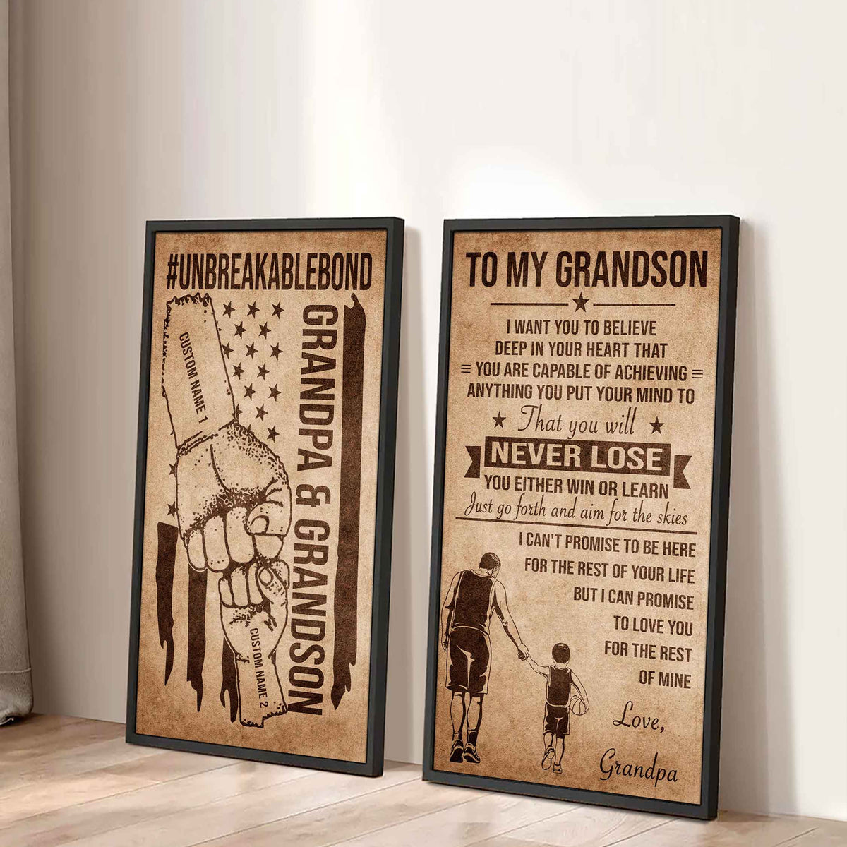 Unbreakable Bond Canvas Set Grandpa And Grandson Your Will Never Lose You Either Win Or Learn Gift For Your Grandson