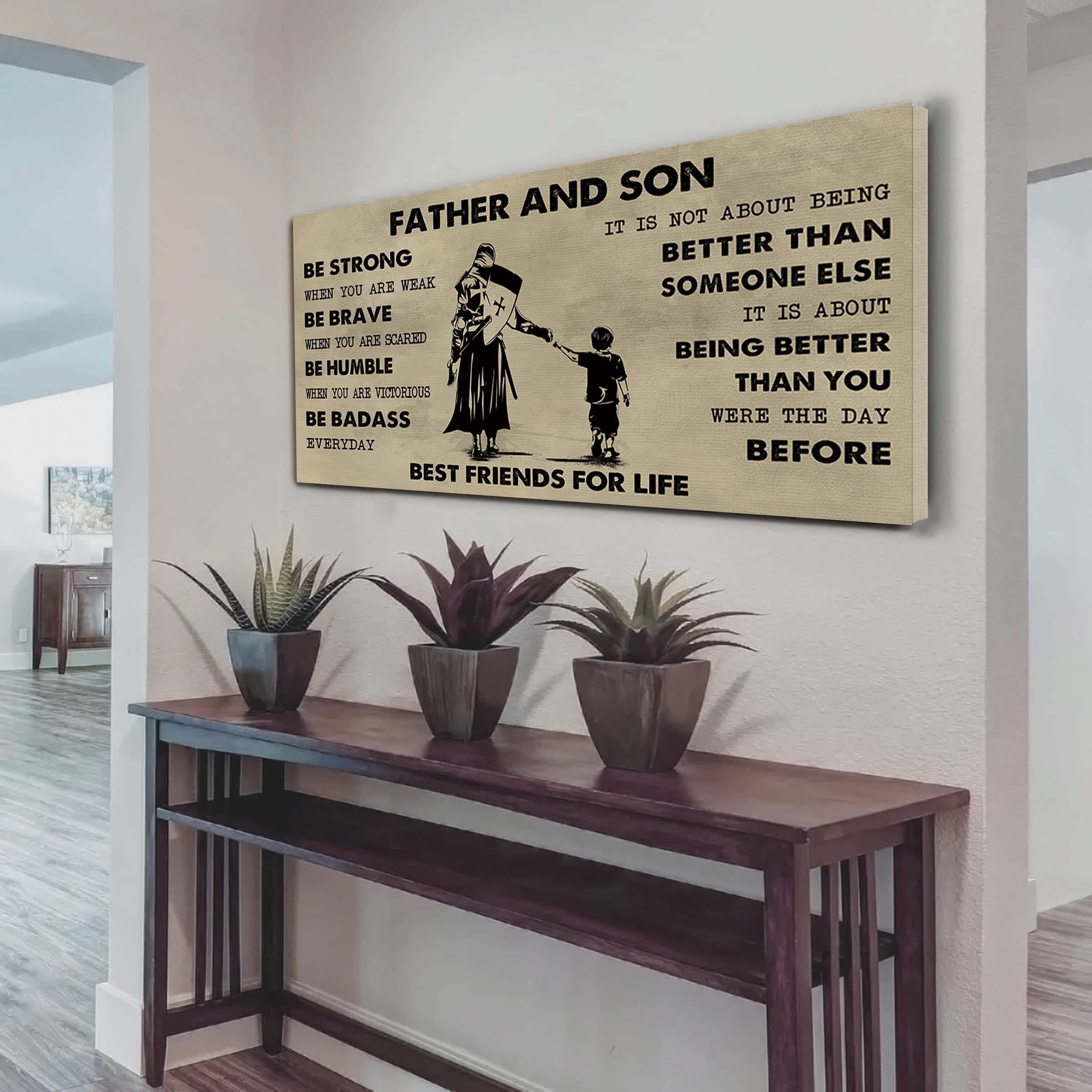 Ver 2 VGT Father And Son Best Friends For Life - Be Strong When You Are Weak Poster Canvas Gift For Son From Father-Photo Upload