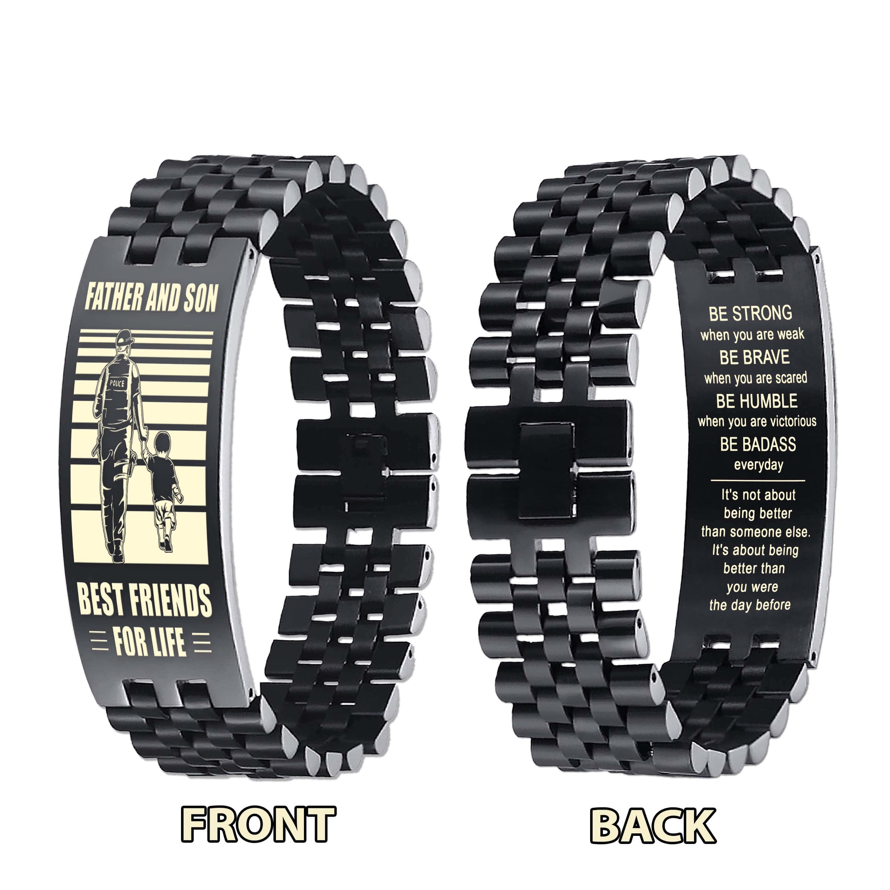 STO Biker Personalized Double Sided Bracelet Father And Son Best Friends For Life - Message on the back side