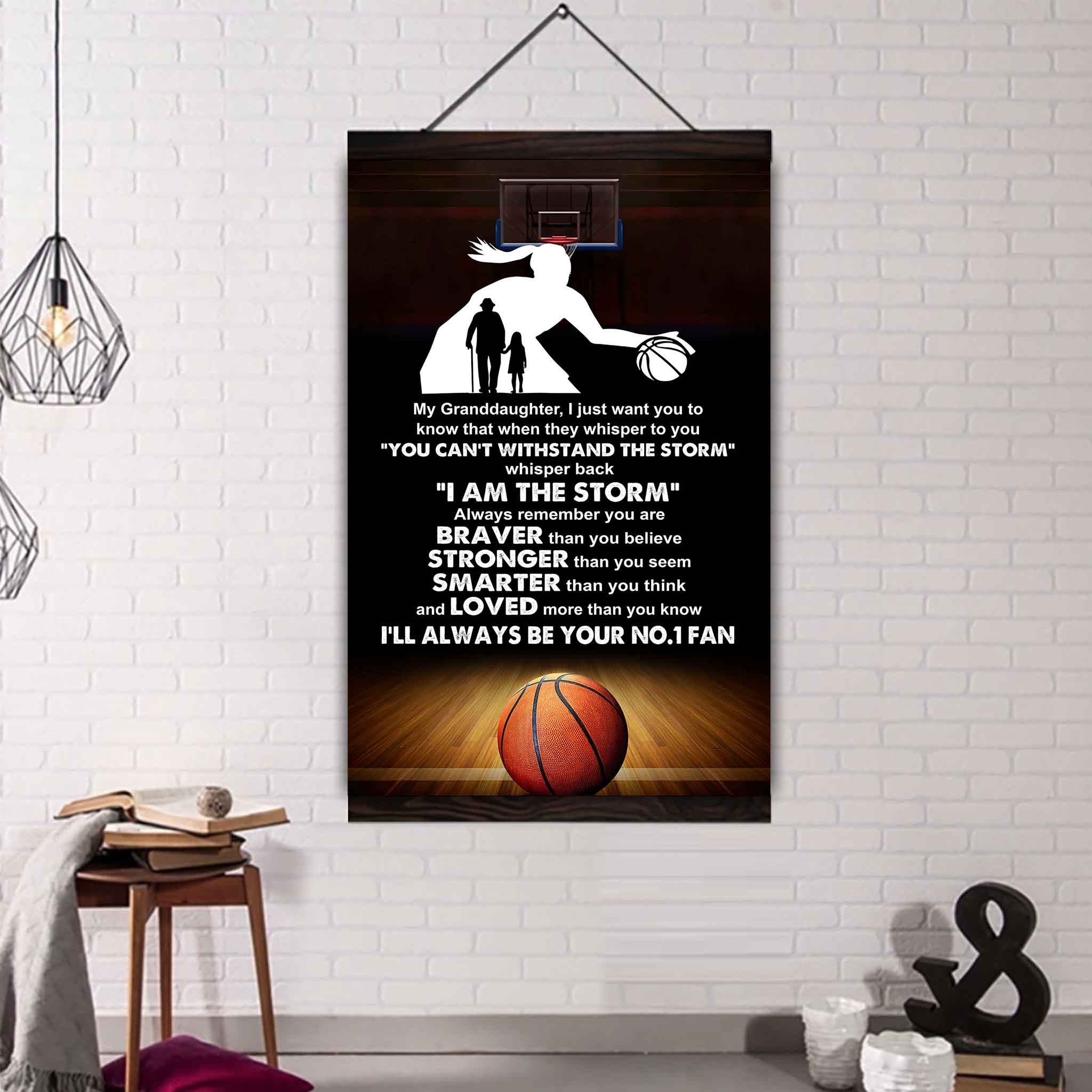 Baketball Poster Canvas Grandpa To Granddaughter - Whisper Back I Am The Storm I Will Always Your No 1 Fan