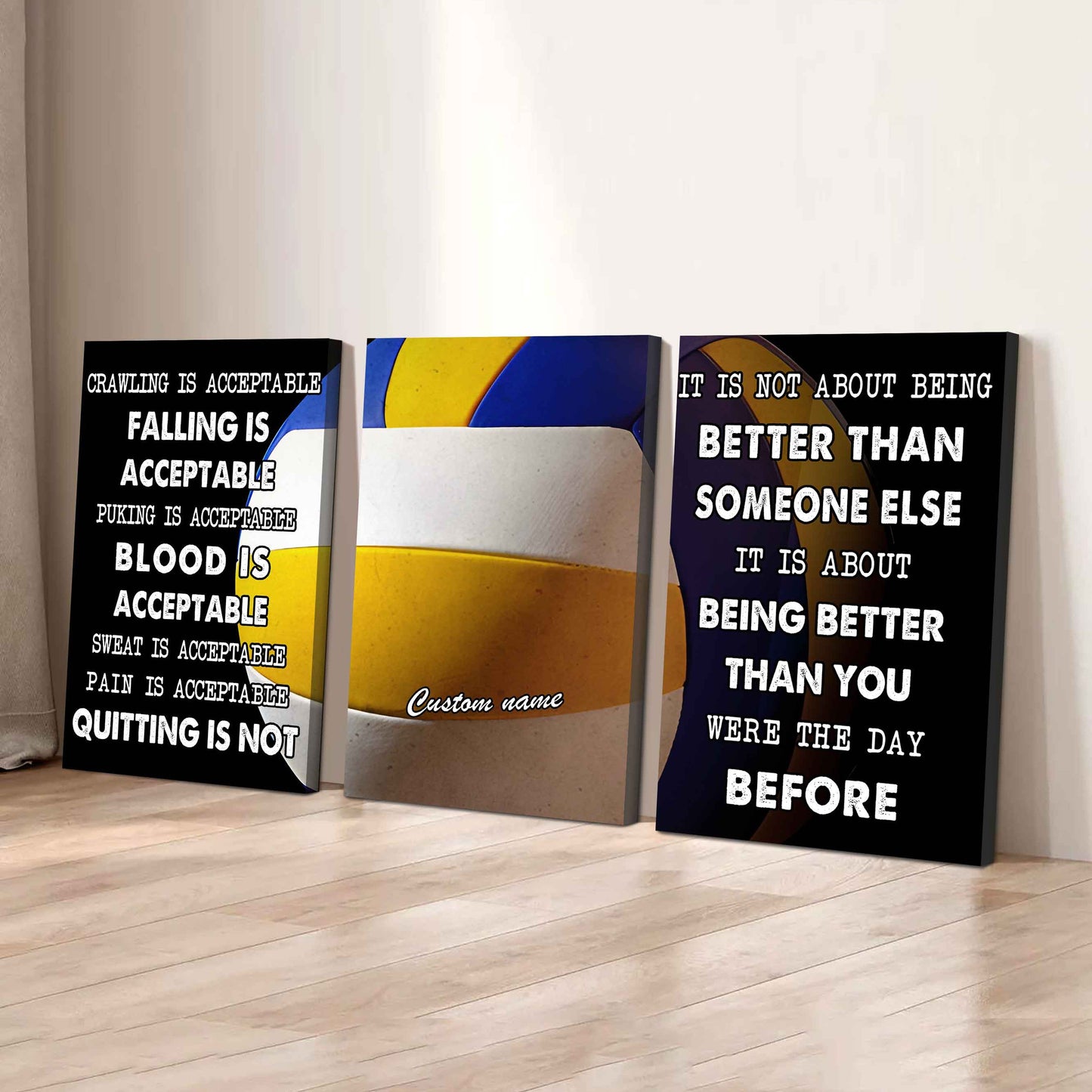 No Quitting – Basketball Athlete Mindset | 3-Piece Motivational Canvas Wall Art