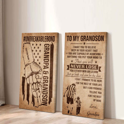 Unbreakable Bond Canvas Set Grandpa And Grandson Your Will Never Lose You Either Win Or Learn Gift For Your Grandson