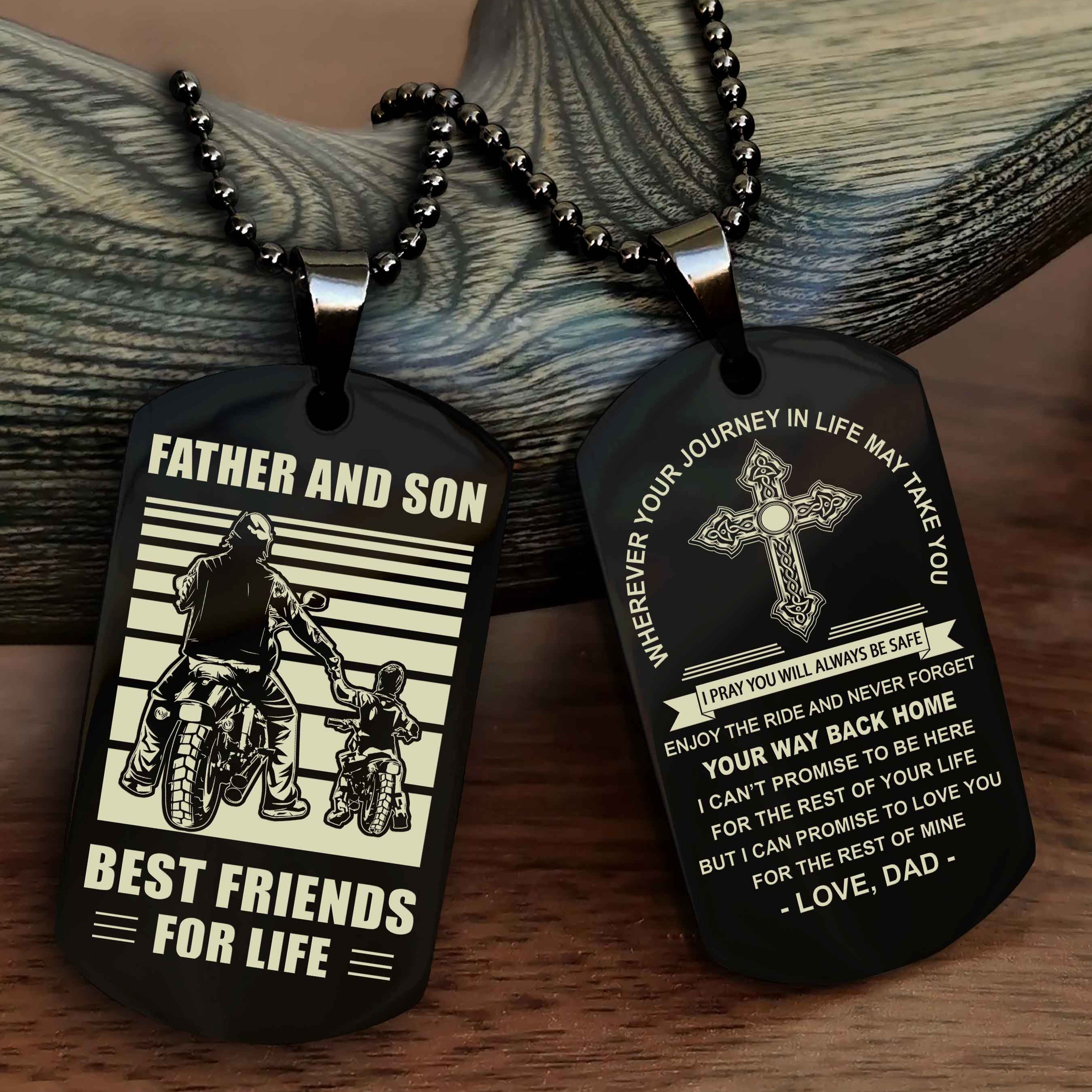 DRB Cross Double Sided Dog Tag Father And Son Best Friend For Life - Gift For Son Never Forget Your Way Back Home