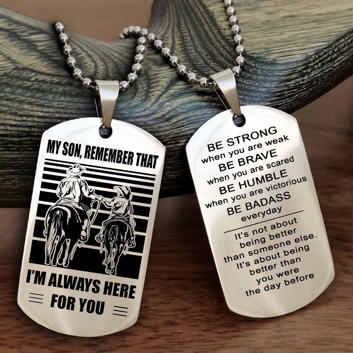 Cowbow Personalized Double Side Dog Tag From Father To Son With Message On The Back Gift For Your Son