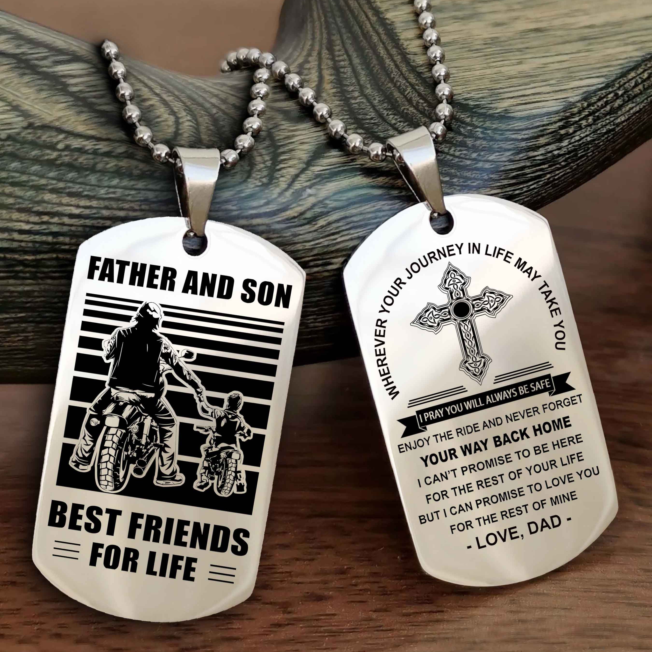 DRB Cross Double Sided Dog Tag Father And Son Best Friend For Life - Gift For Son Never Forget Your Way Back Home