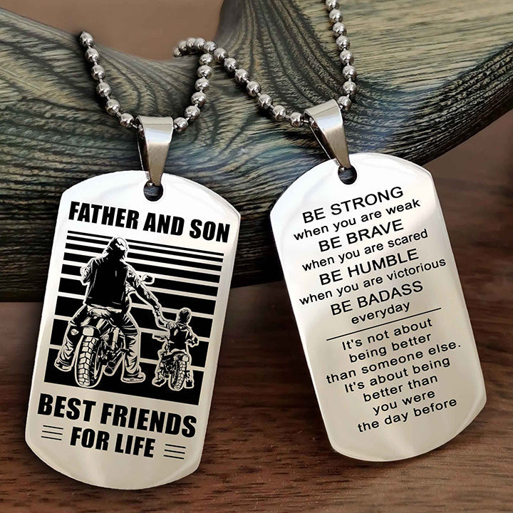 Cowboy Personalized Double Sided Dog Tag To My Son I Love You - Be Strong When You Are Weak Gift From Dad To Son