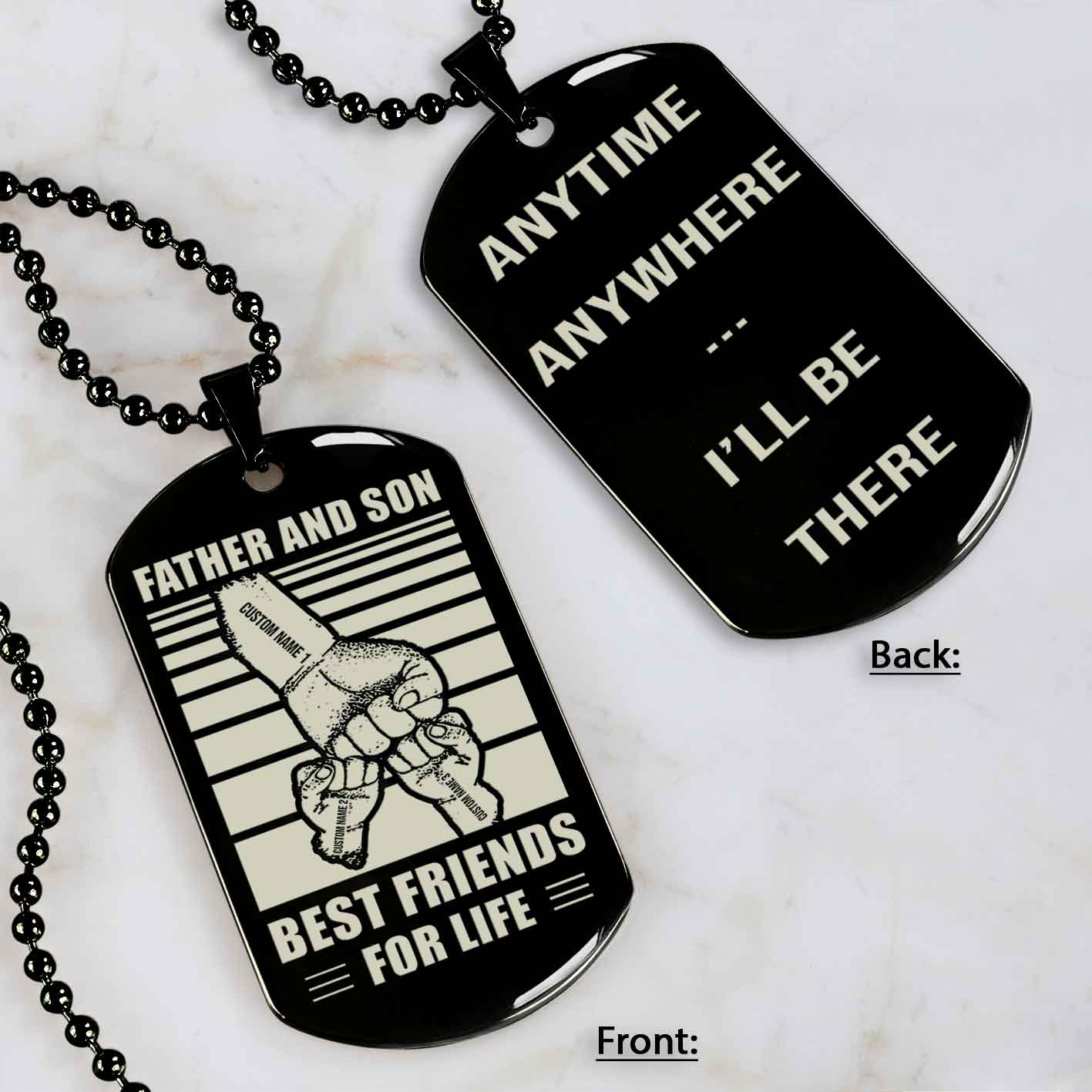 Family Fist Bump Team 3 Personalized Double Sided Dog Tag Father  And Son Best Friends For Life - Message on the back side
