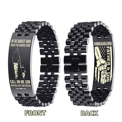 Warrior Customizable Engraved Double Sided Bracelet Unbreakable Bond Father And Son Call On Me Son And We Will Fight Them Together