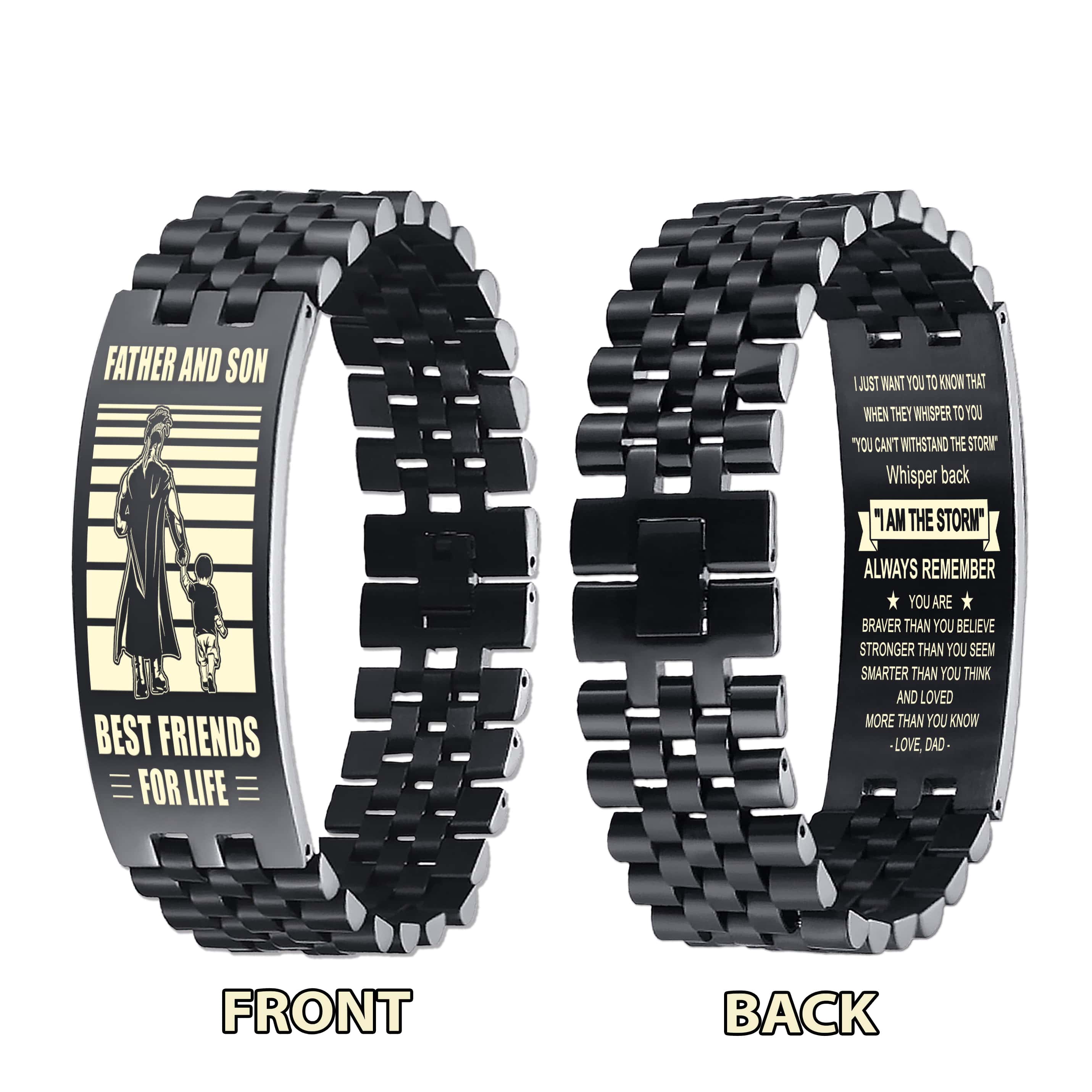 STO Samurai Personalized Double Sided Bracelet Father And Son Best Friends For Life - Message on the back side