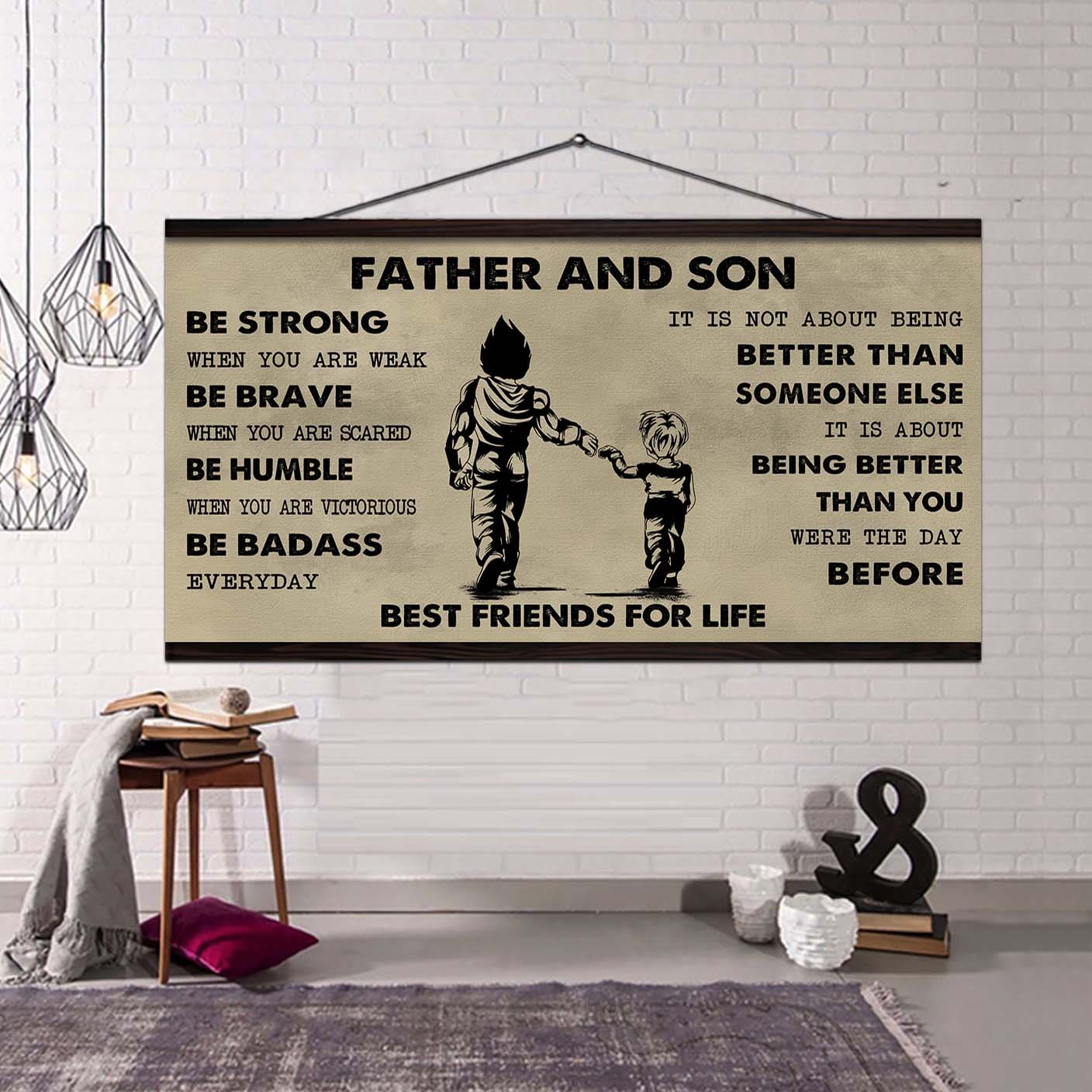 Biker Father And Son Best Friends For Life - Be Strong When You Are Weak Poster Canvas Gift For Son From Father-Photo Upload