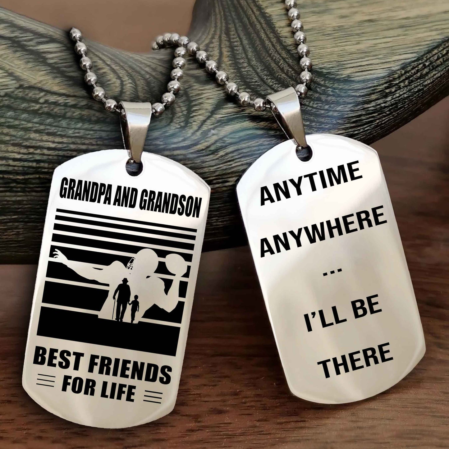 Sport Personalized Double Sided Dog Tag Grandpa And Grandson Best Friend For Life - Anytime Anywhere I Will Be There