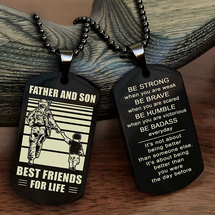 Cowboy Personalized Double Sided Dog Tag To My Son I Love You - Be Strong When You Are Weak Gift From Dad To Son