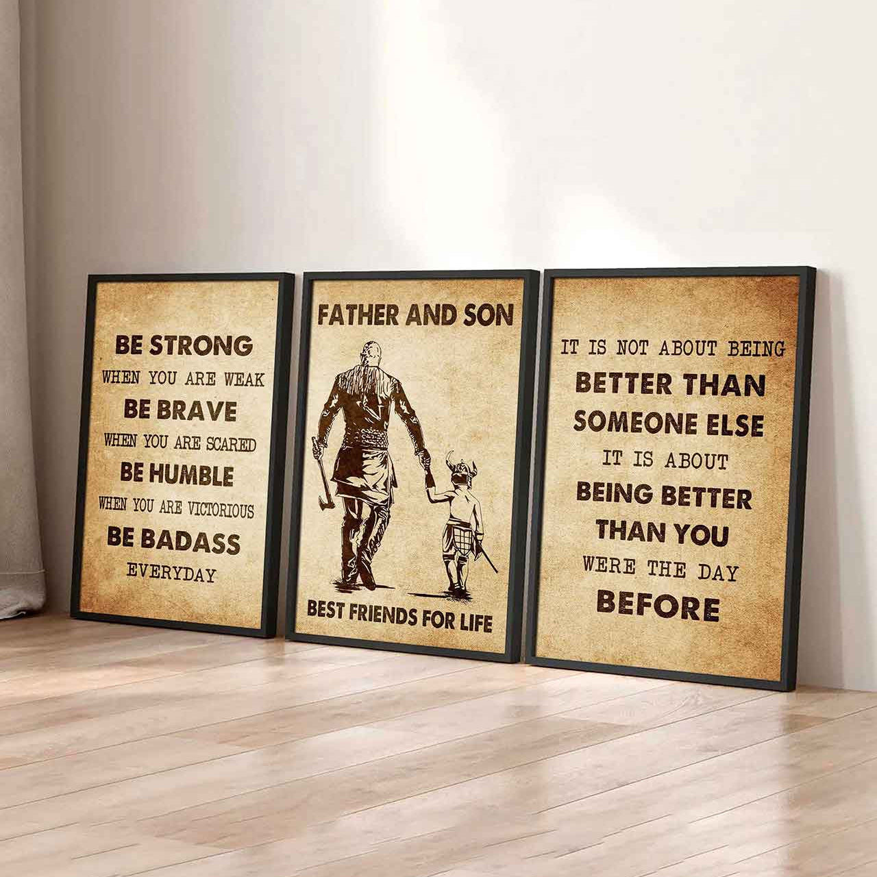 Combo 3 Biker Poster Canvas Be Strong When You Are Weak - It's Not About Being Better Than Someone Else It's About Being Better Than You Were The Day Before