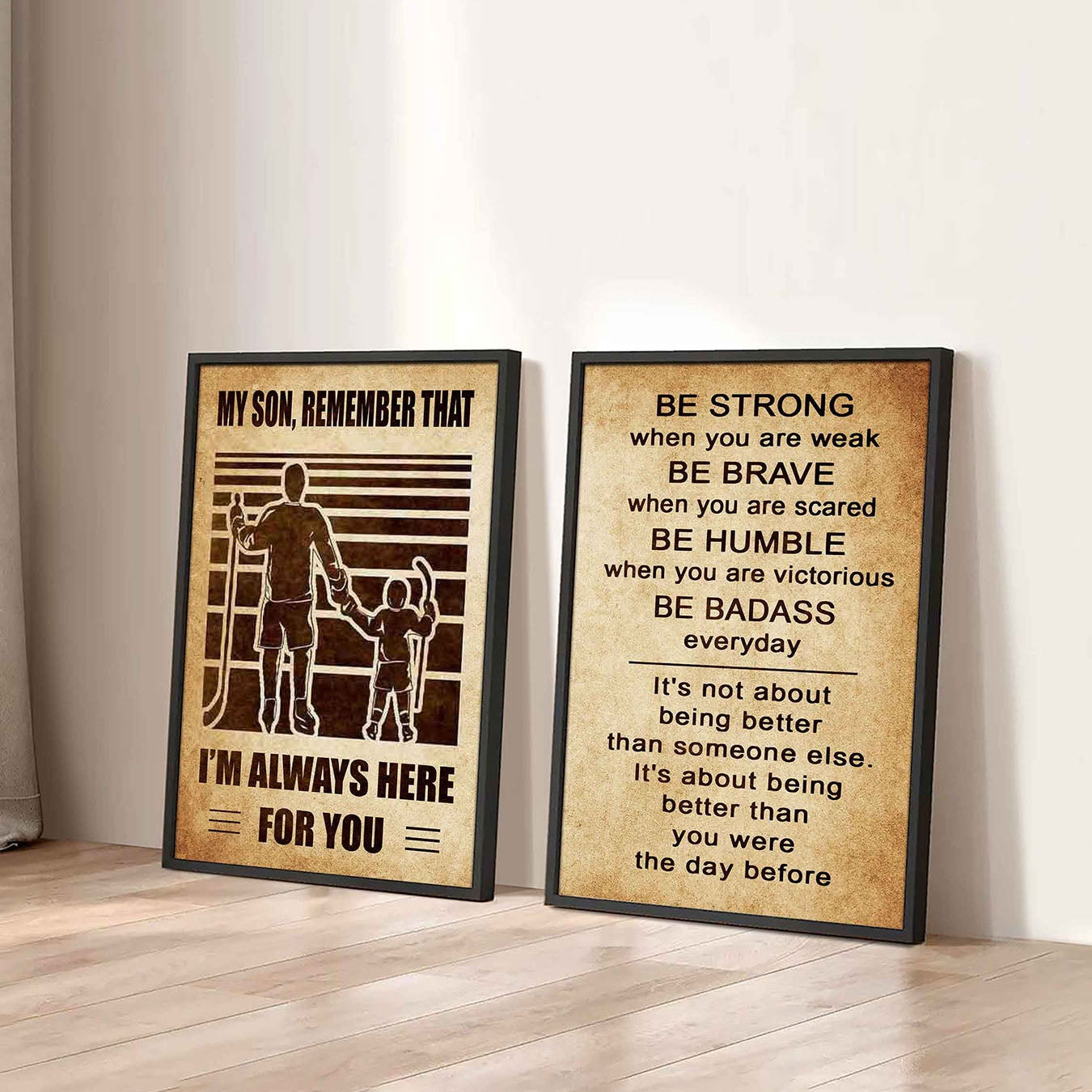 Combo 2 Sport Poster Canvas My Son Remember That - Be Strong When You Are Weak Be Brave When You Are Scared Be Badass Everyday