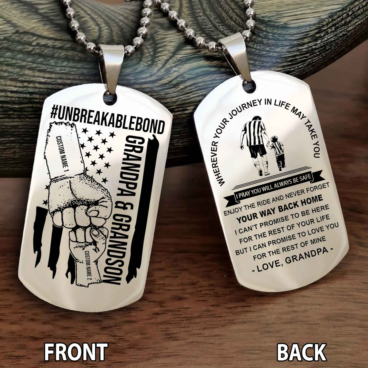 Grandpa And Grandson UnBreakable Bond Double Side Dog Tag Never Forget Your Way Back Home