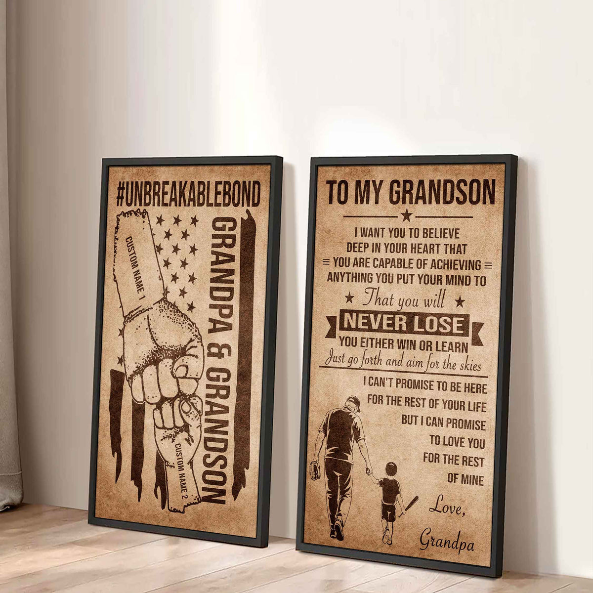 Unbreakable Bond Canvas Set Grandpa And Grandson Your Will Never Lose You Either Win Or Learn Gift For Your Grandson