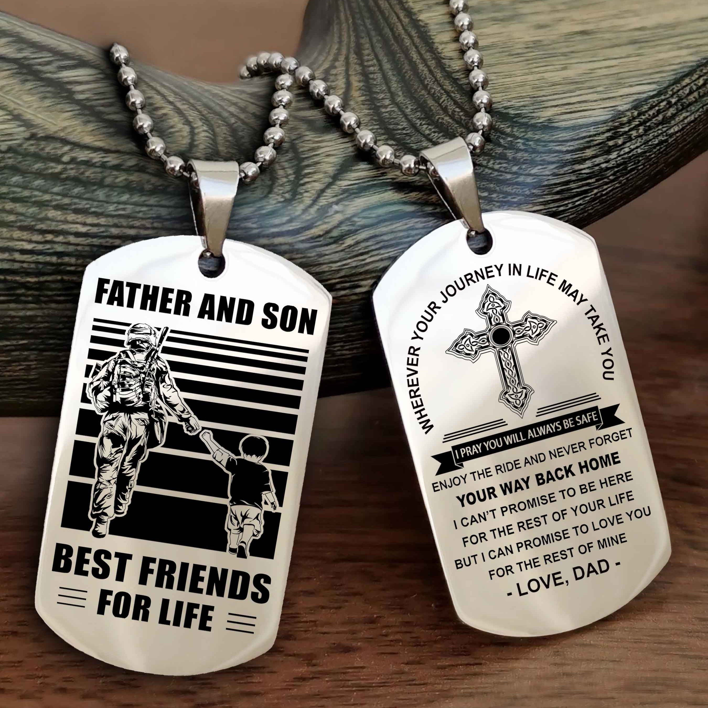 DRB Cross Double Sided Dog Tag Father And Son Best Friend For Life - Gift For Son Never Forget Your Way Back Home