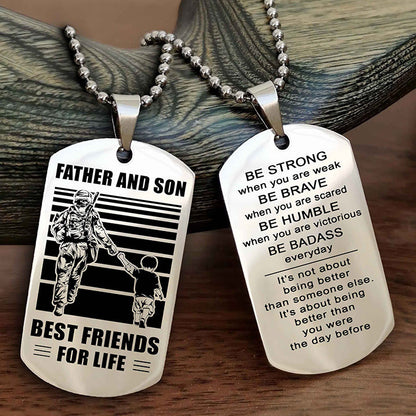 Cowboy Personalized Double Sided Dog Tag To My Son I Love You - Be Strong When You Are Weak Gift From Dad To Son
