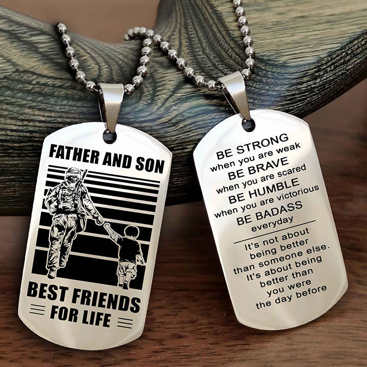 Cowboy Personalized Double Sided Dog Tag To My Son I Love You - Be Strong When You Are Weak Gift From Dad To Son