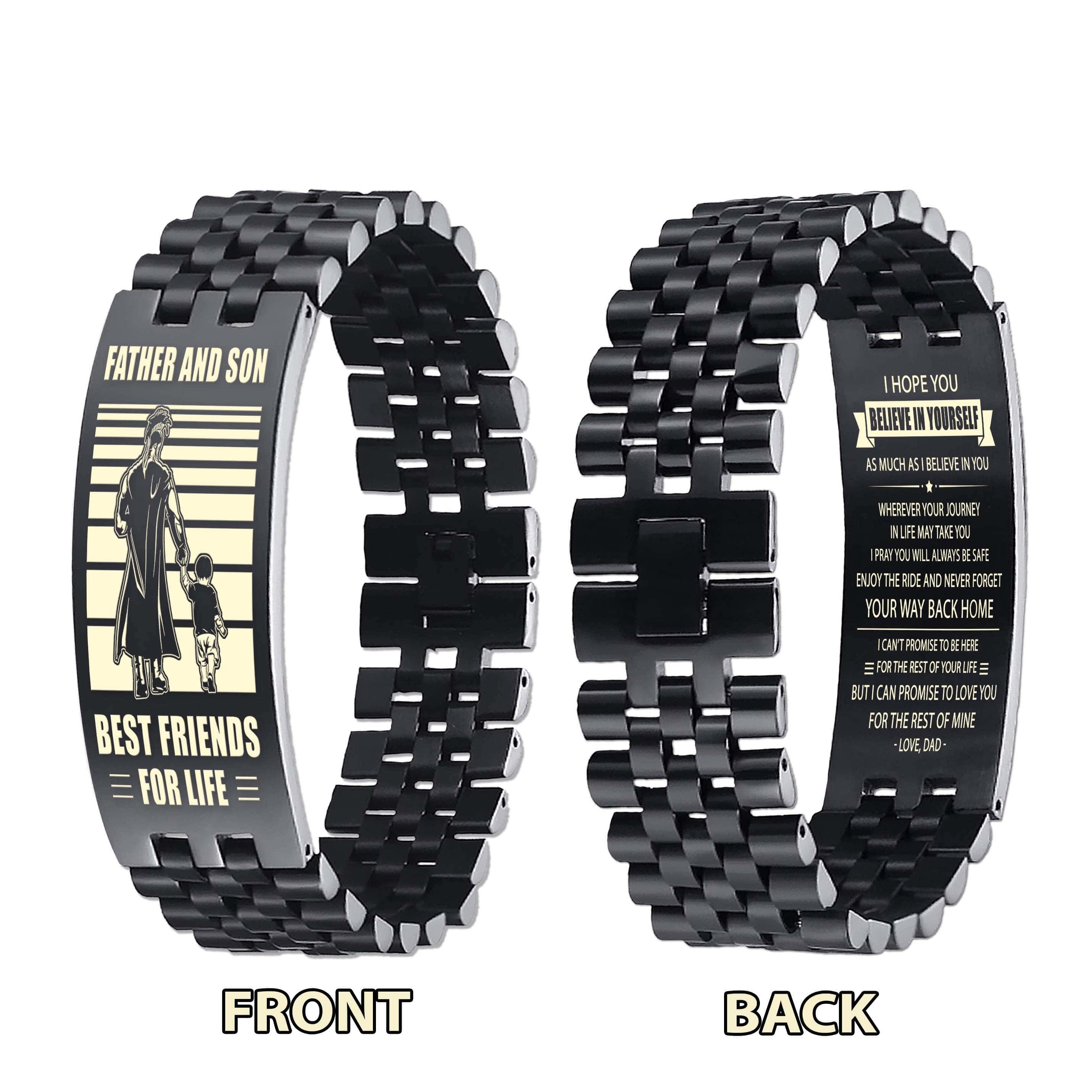 Be Strong Samurai Personalized Double Sided Bracelet Father And Son Best Friends For Life - Message on the back side