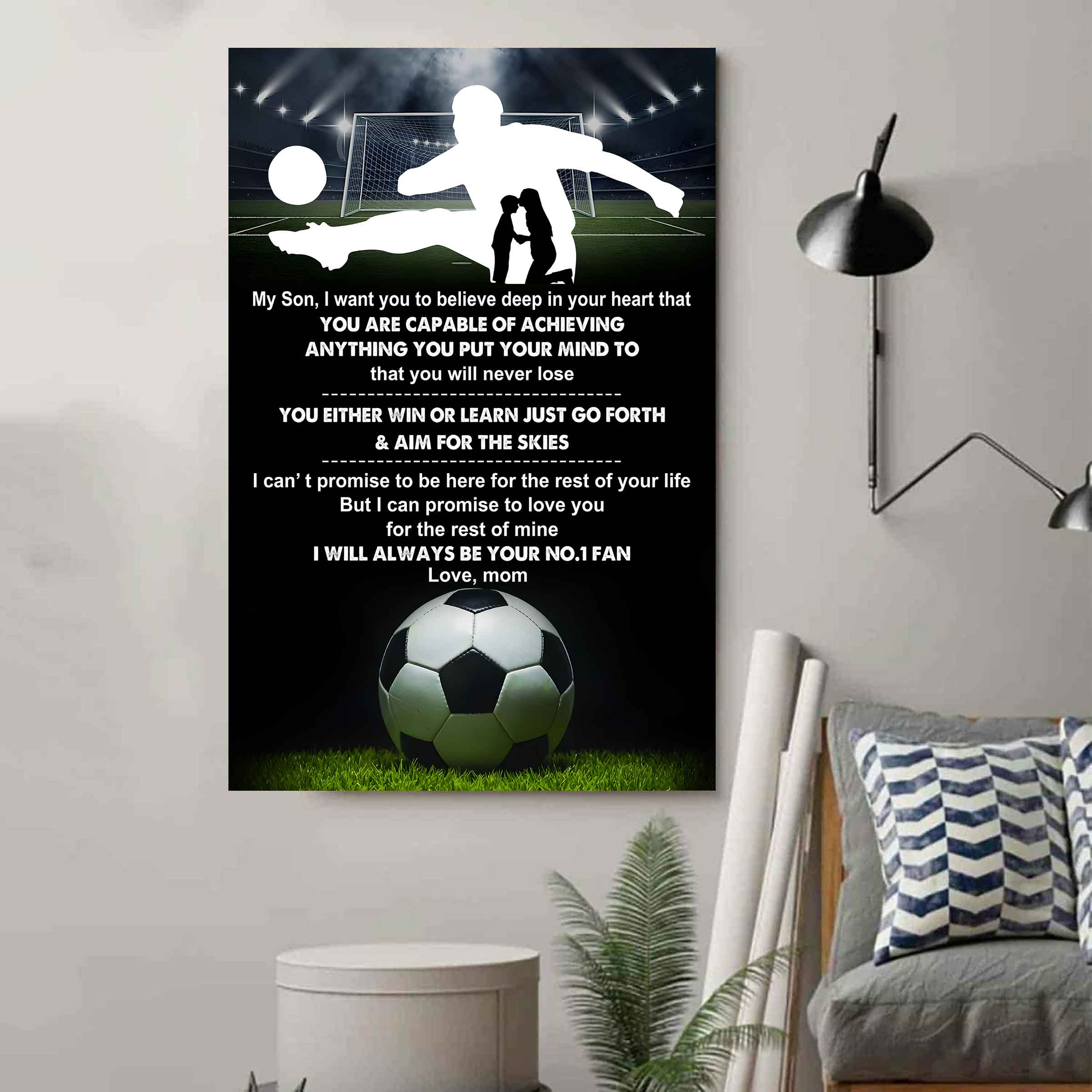 Sport Poster Canvas Mom To Son - You Will Never Lose You Either Win Or Learn I Will Always Your No 1 Fan