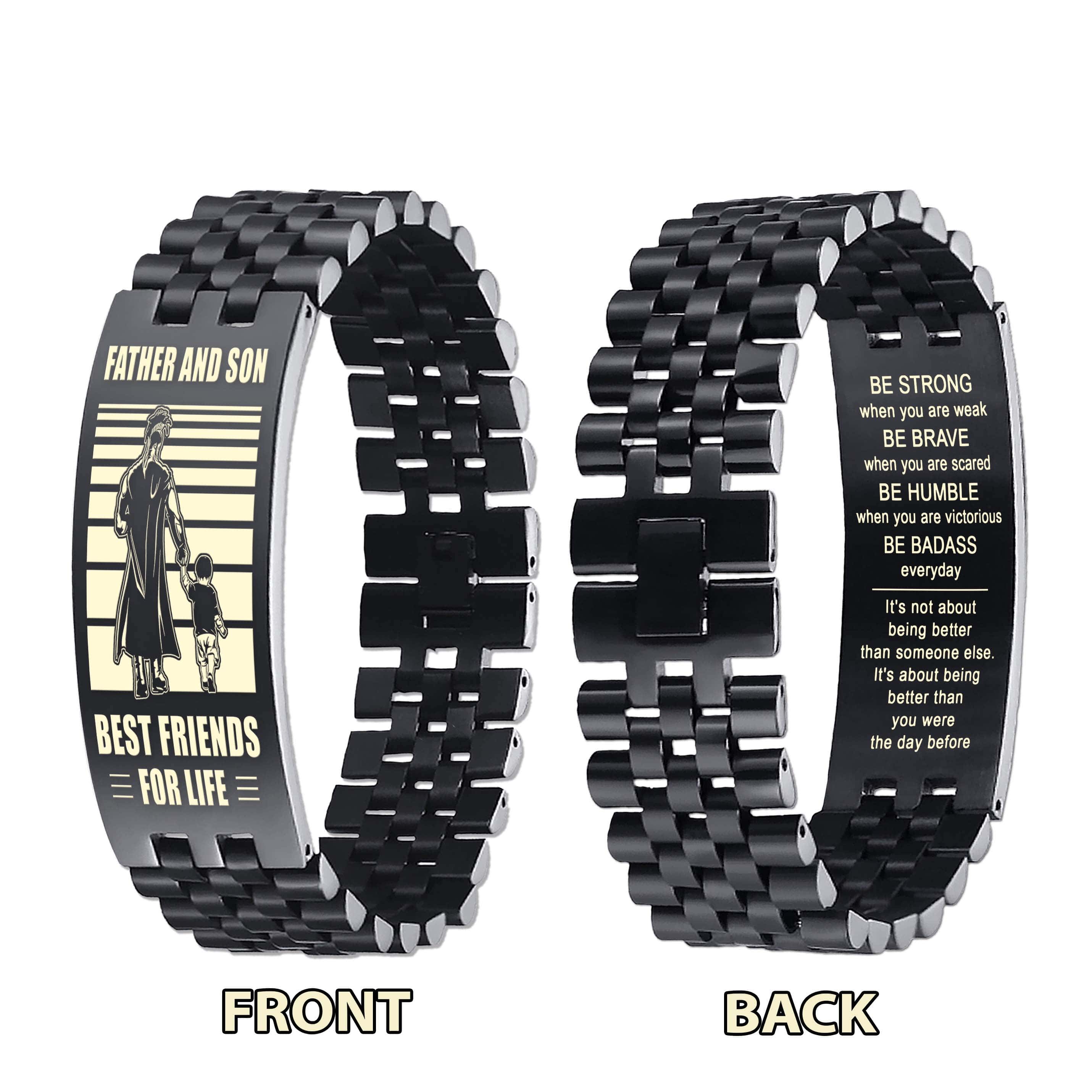 STO Samurai Personalized Double Sided Bracelet Father And Son Best Friends For Life - Message on the back side