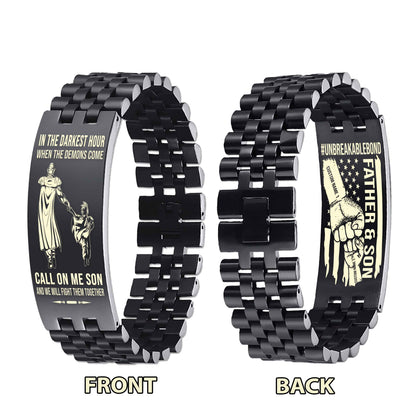 Warrior Customizable Engraved Double Sided Bracelet Unbreakable Bond Father And Son Call On Me Son And We Will Fight Them Together