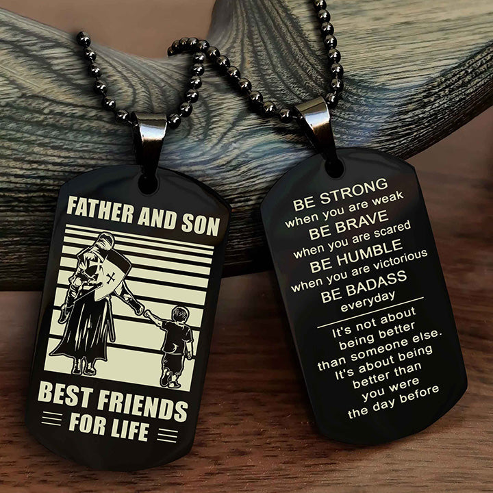 Cowboy Personalized Double Sided Dog Tag To My Son I Love You - Be Strong When You Are Weak Gift From Dad To Son