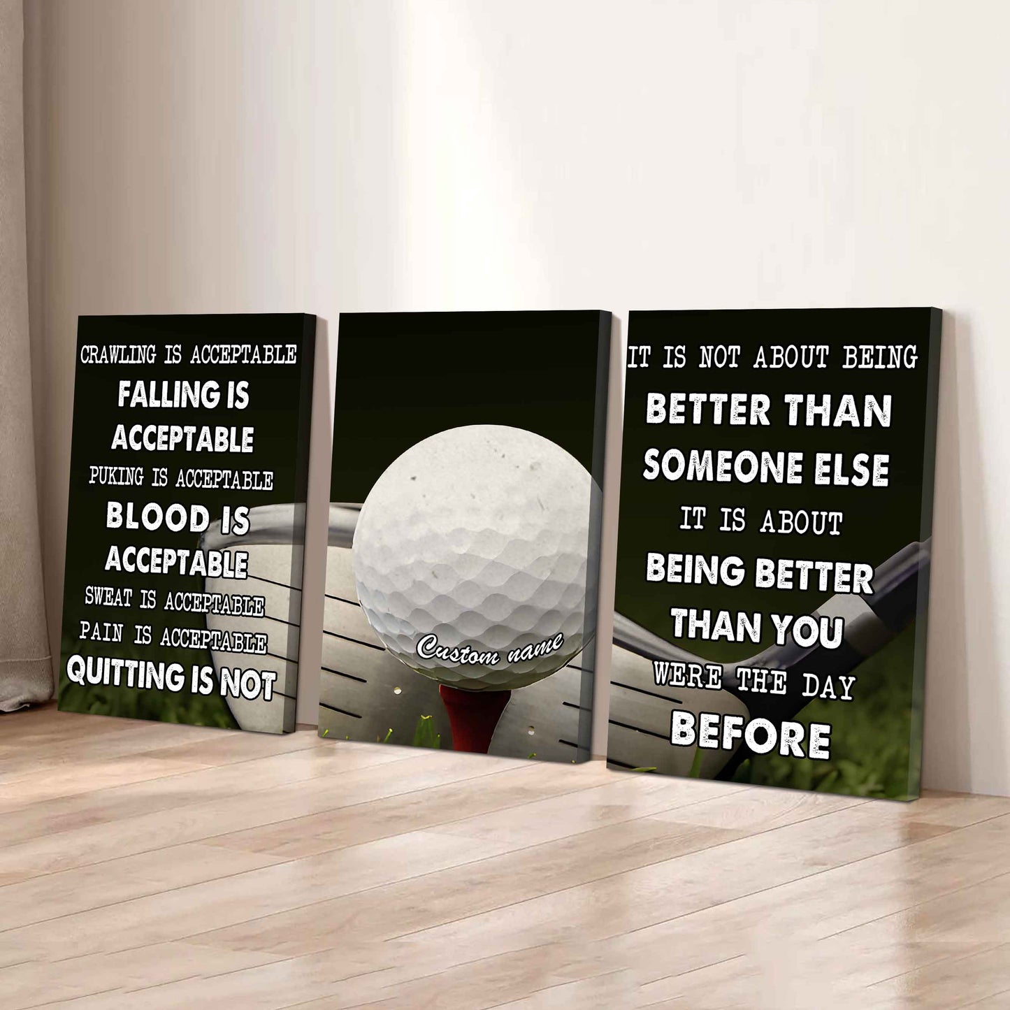 No Quitting – Basketball Athlete Mindset | 3-Piece Motivational Canvas Wall Art